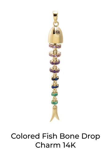 Colored Fish Bone Drop Charm 14K