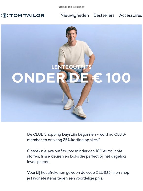 Shop outfits onder € 100 en ontvang 25% korting ✨