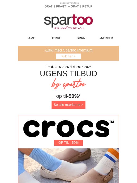 📢 Benyt dig af tilbuddet : op til 50 % på Crocs, New Balance, Sebago, gratis fragt til posthuset
