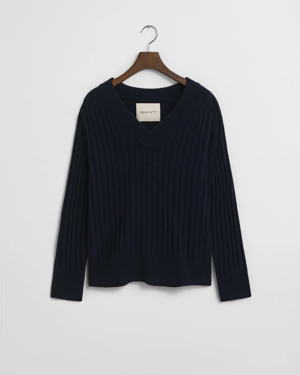 Ribbed Wool V-Neck Sweater