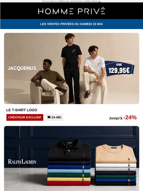 JACQUEMUS T-shirt à 129,95€ | RALPH LAUREN T-shirts & Polos | MOOSE KNUCKLES | NISHANE Parfums...