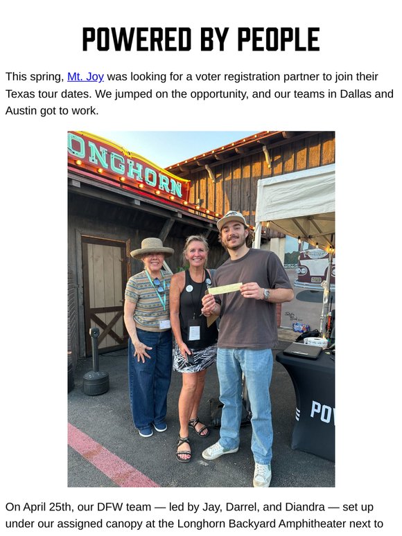 Mt. Joy was looking for a voter registration partner to join their Texas tour dates. We jumped on the opportunity.