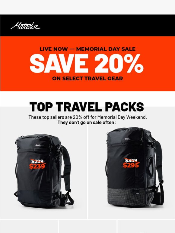 Save 20% On Travel Packs