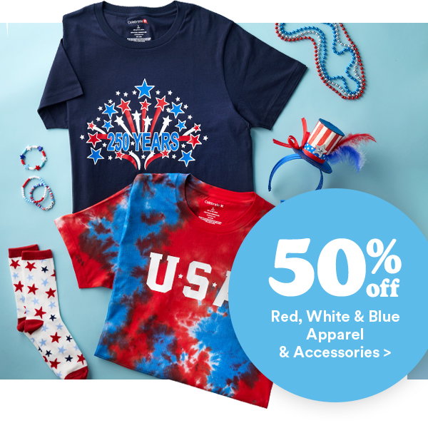 50% off Red, White, & Blue Apparel & Accessories>