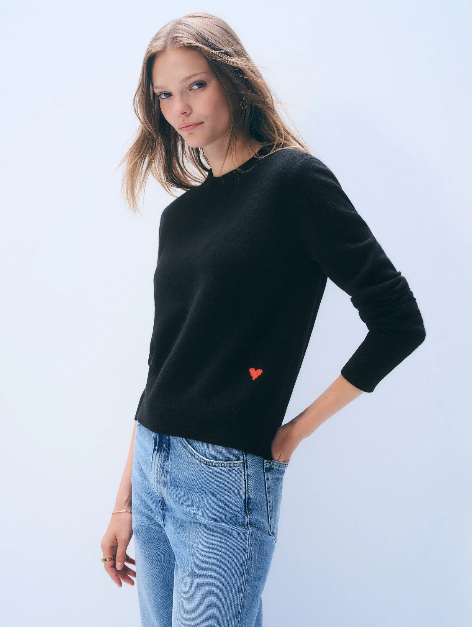 Image of Cashmere Heart Crewneck | Black/Poppy Red