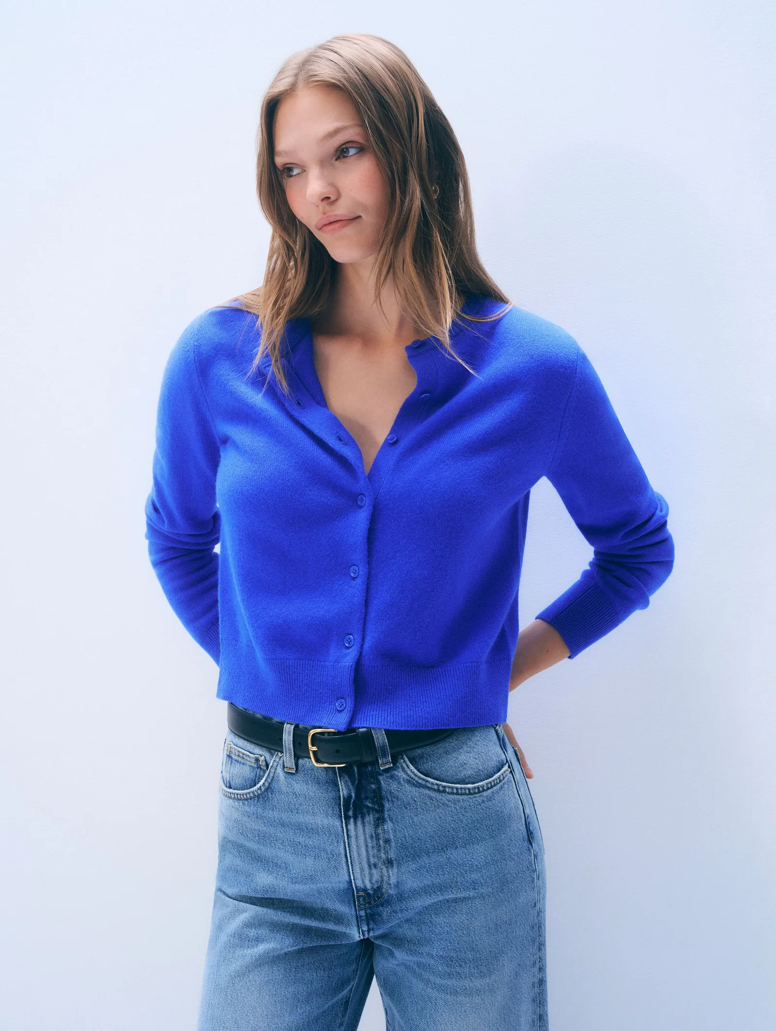 Image of Cashmere Crewneck Cardigan | Cobalt Blue