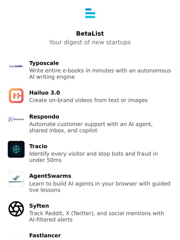 Typoscale, Hailuo 3.0, Respondo, Tracio, AgentSwarms, and more