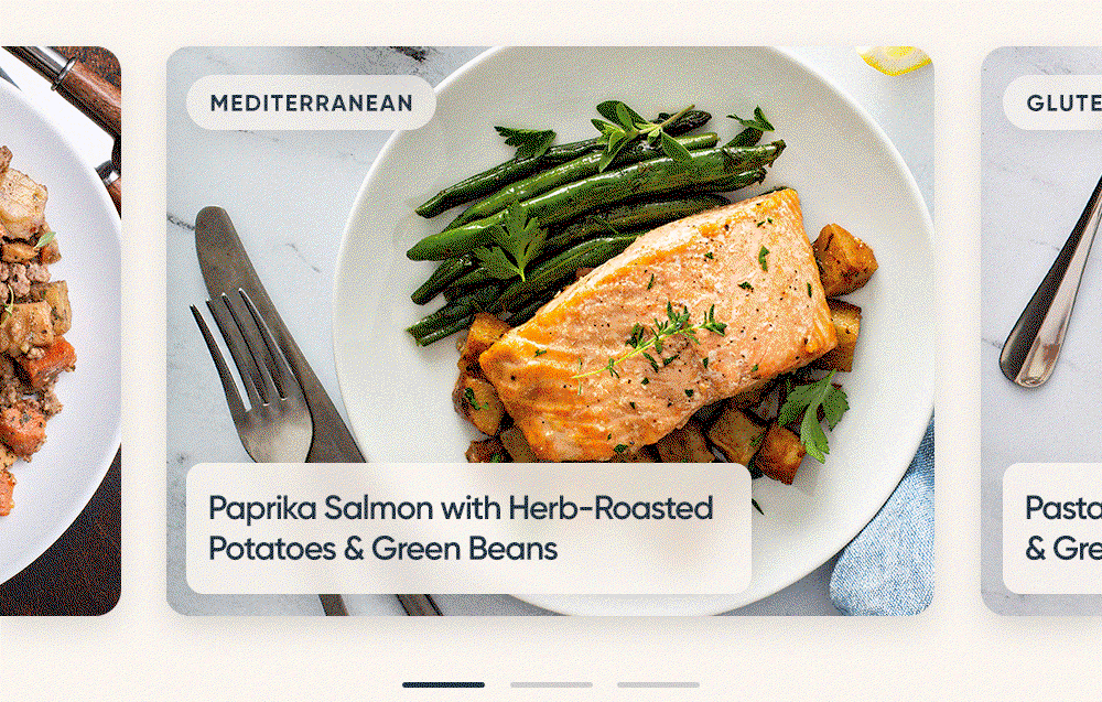 A rotating gallery of delicious and healthy meals showcasing popular nutritionally-tailored diets