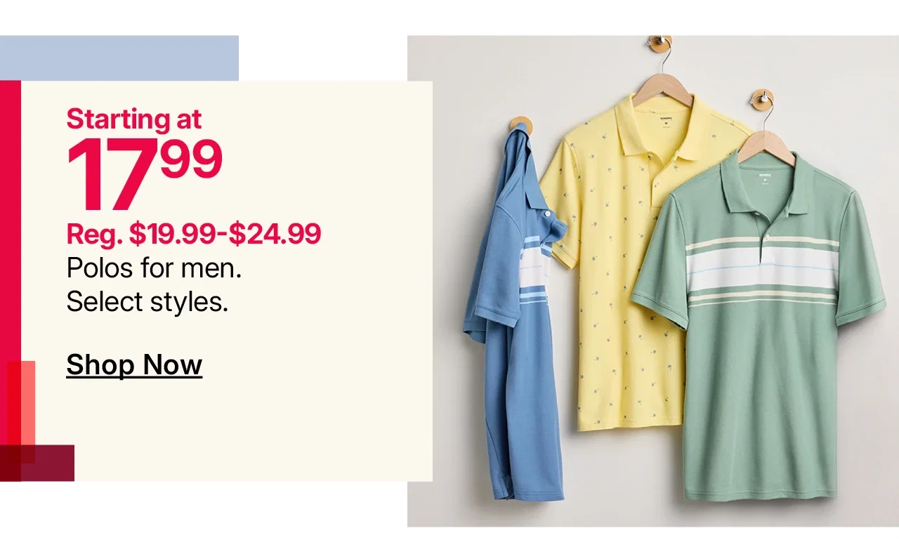 starting at $17.99 polos for men