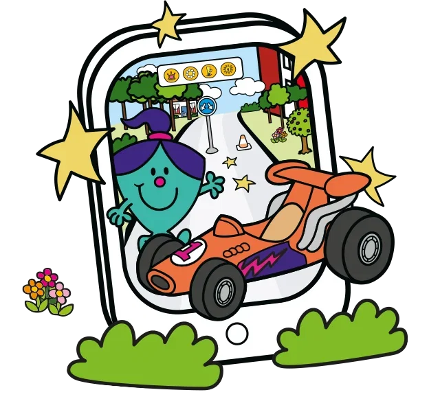 Cartoon picture dipicting a digital Mr Men game