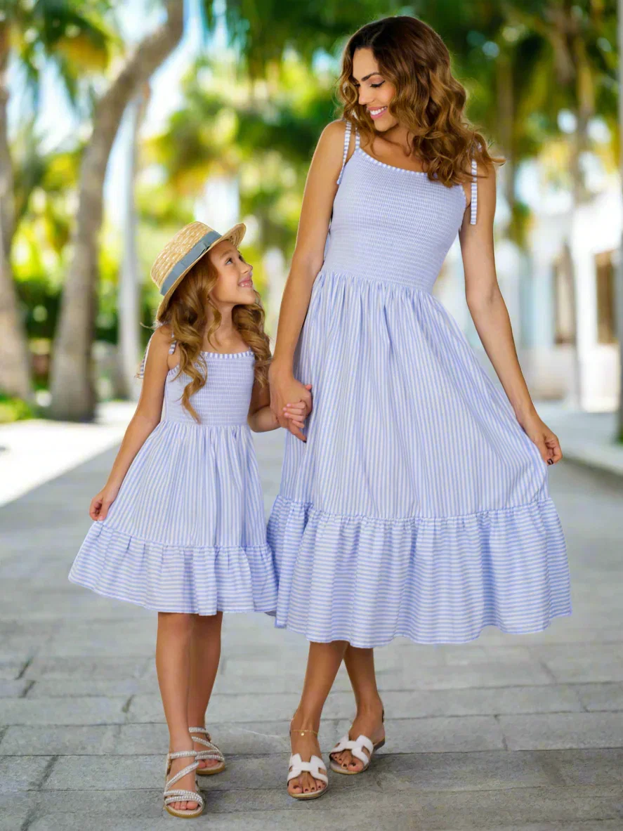 Image of Mommy and Me Ocean Breeze Smocked Midi Dress