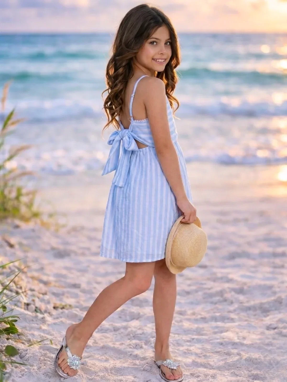 Image of Coastal Blue Stripe Cotton Sundress