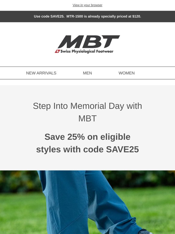 Memorial Day Sale: Save 25% on Eligible MBT Styles