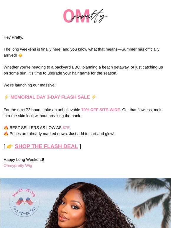 70% OFF! Memorial Day Flase Sale Starts