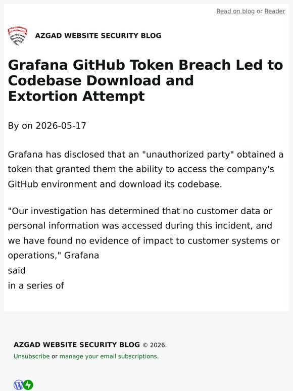 Grafana GitHub Token Breach Led to Codebase Download and Extortion Attempt