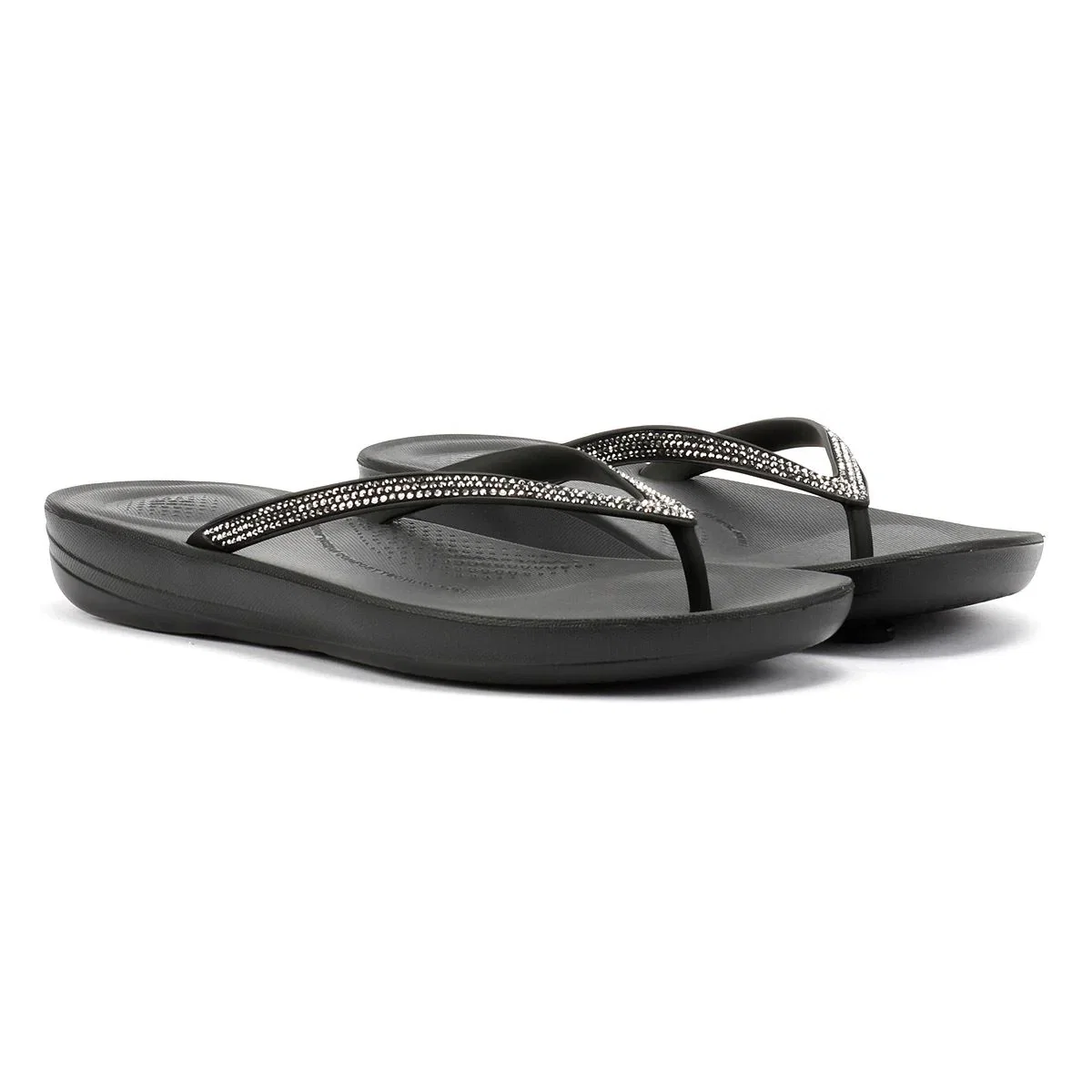 Image of FitFlop Iqushion Sparkle Rubber Women's Black Flip Flops