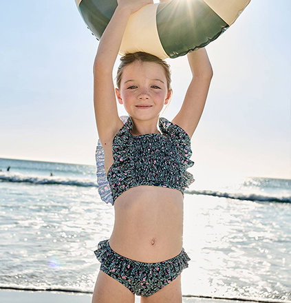 Girl's floral two-piece swimsuit emerald green
