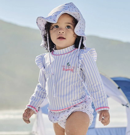 3-piece striped swimsuit  light blue