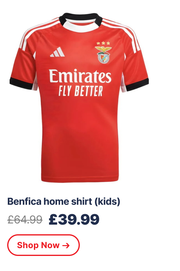Benfica home shirt (kids) £64.99 → £39.99