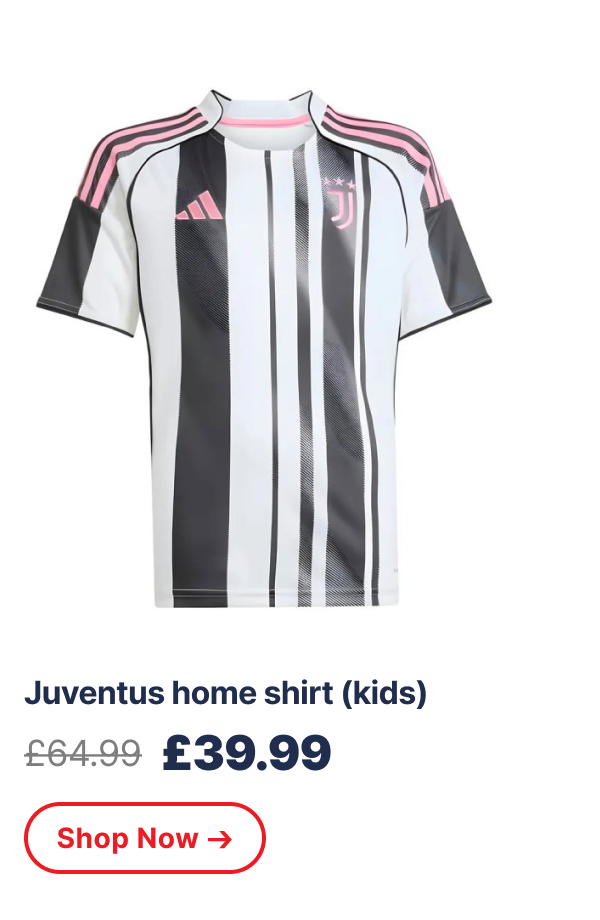 Juventus home shirt (kids) £64.99 → £39.99