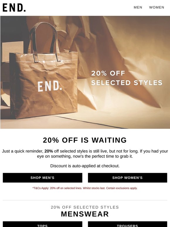 A little reminder: 20% off selected styles
