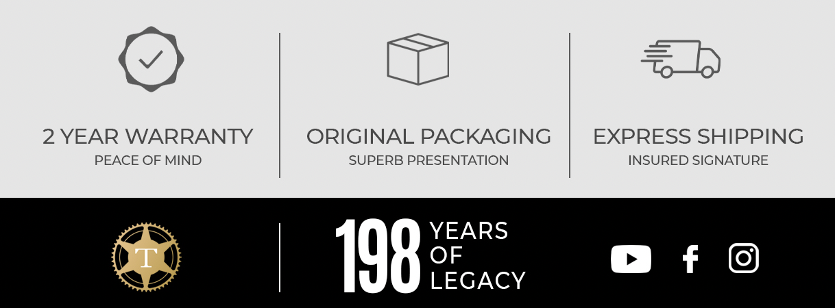 Footer with description of 2 year warranty and original packaging and social media.