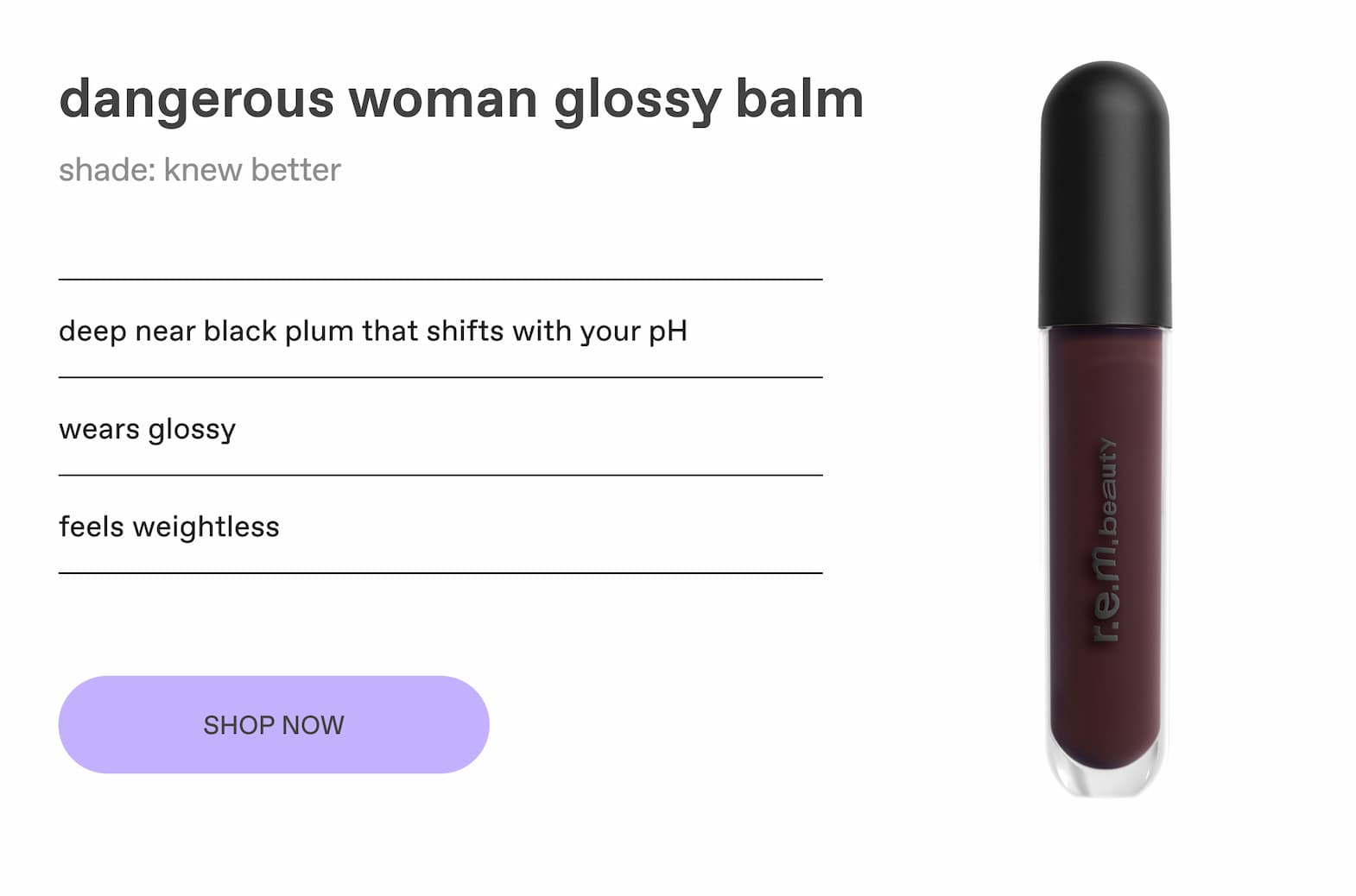 glossy balm knew better dangerous woman is ph adaptive in plum and wears glossy