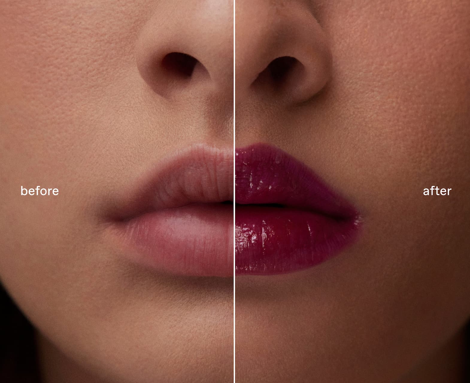 before and after image of knew better glossy balm from dangerous woman collection