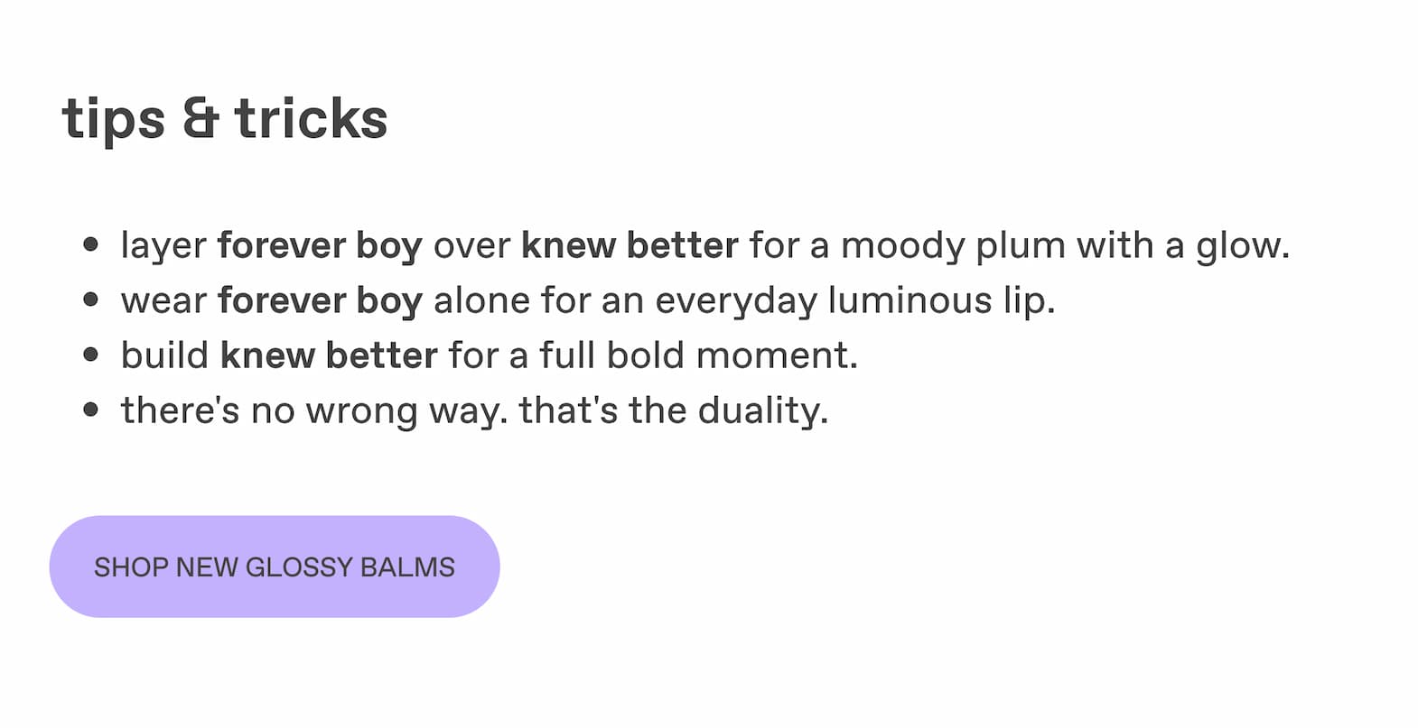 tips and tricks - layer forever boy over knew better glossy balm