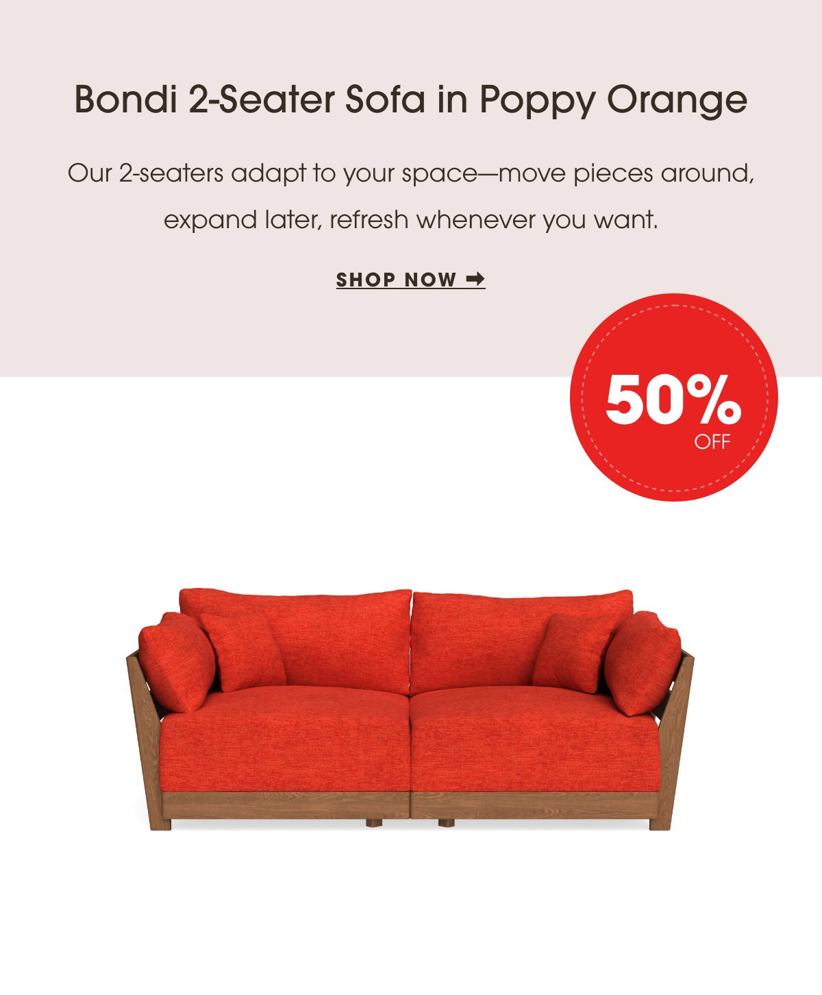 Bondi 2-seater Sofa in Poppy Orange