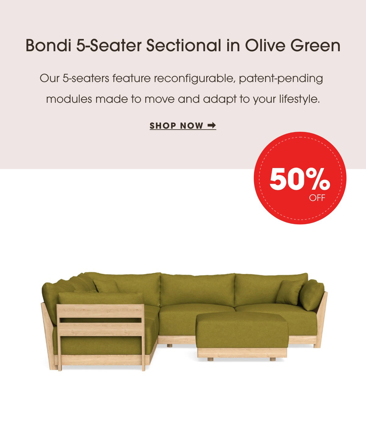Bondi 5-seater Sectional in Olive Green
