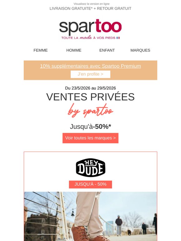 Dernière chance ! 🤞 Jusqu'à -50 % sur Decoris, Oxbow, Jack & Jones, Dockers by Gerli et HEYDUDE en livraison gratuite.