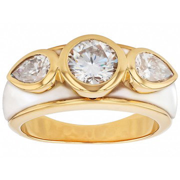 Moissanite And Inlaid Mother-Of-Pearl 14k Yellow Gold Over Silver Ring 1.86ctw DEW