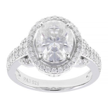 Moissanite Platineve Halo Ring 3.64ctw DEW