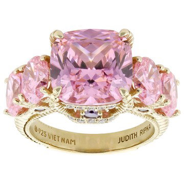 Judith Ripka Pink Cubic Zirconia 14k Gold Clad Ring 17.46ctw