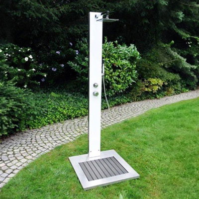 Bild Ideal Tobago Gartendusche Warmwasser Edelstahl/WPC/Glas