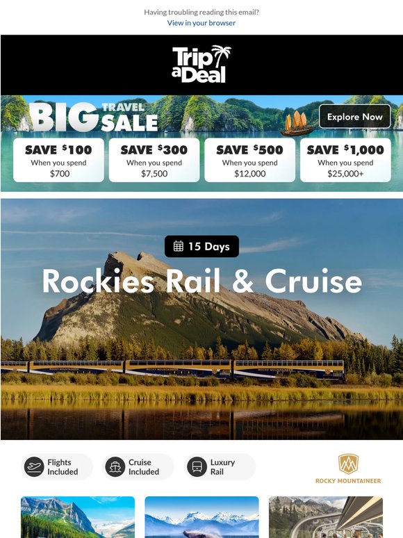 Best seller! Rockies Rail & Cruise from $6999 with flights