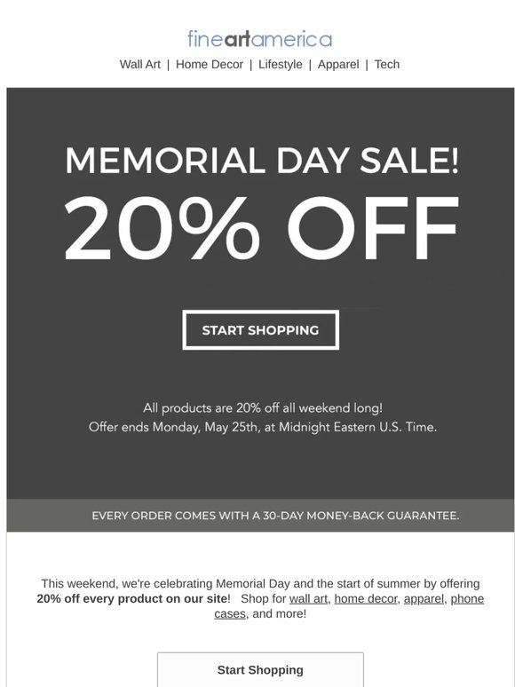 Memorial Day Weekend Sale - 20% Off All Products - Now Through Monday!