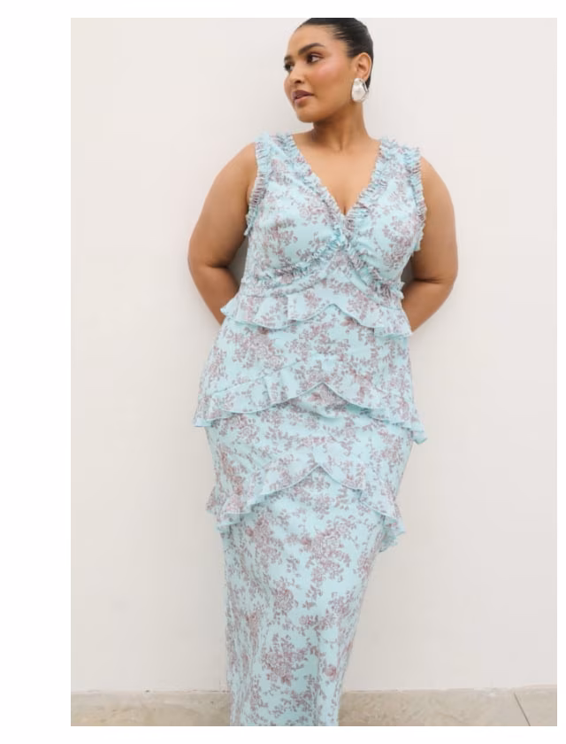 Frill maxi dress in baby blue