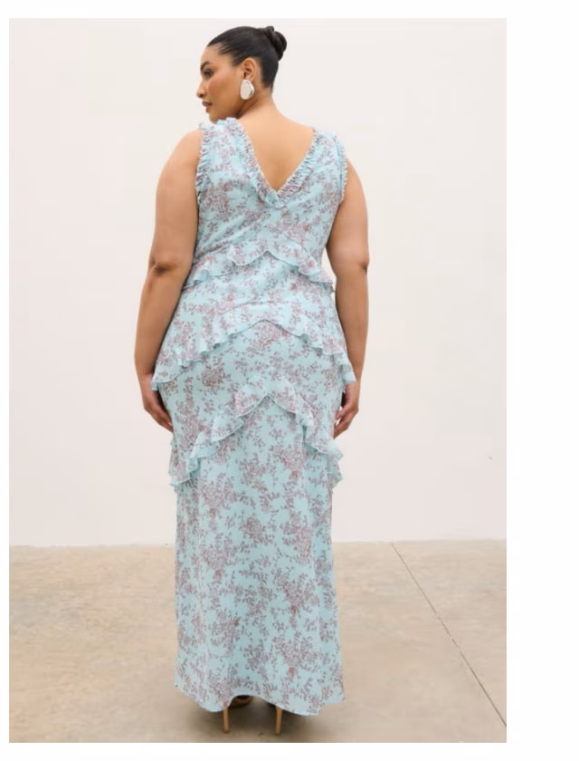 Back view of frill maxi dress