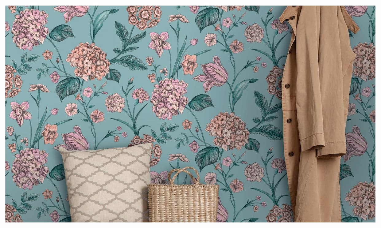 Amelie Hydrangea Wallpaper Teal / Pink Rasch 260155