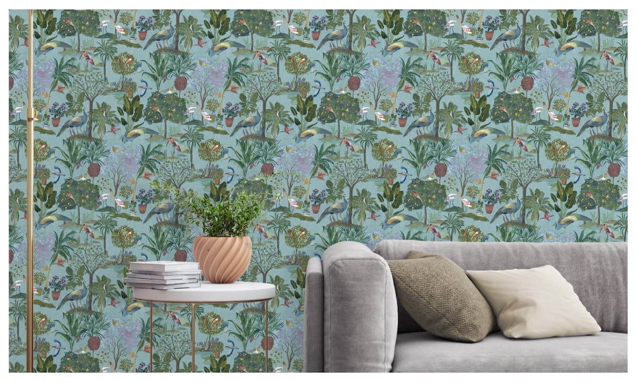 Paradise Garden Wallpaper Teal World of Wallpaper WOW177