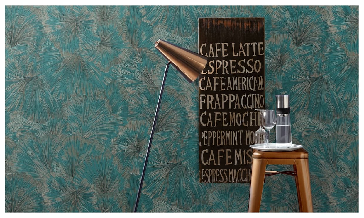 Leaf Textured Vinyl Wallpaper Teal Erismann 10373-19