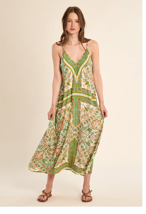 Long, flowing, printed dress