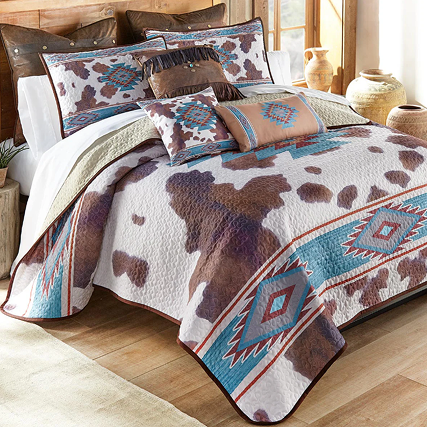 Aztec Cowhide Quilt Bed Set - Queen