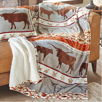 Longhorn Ranch Plush Sherpa Throw
