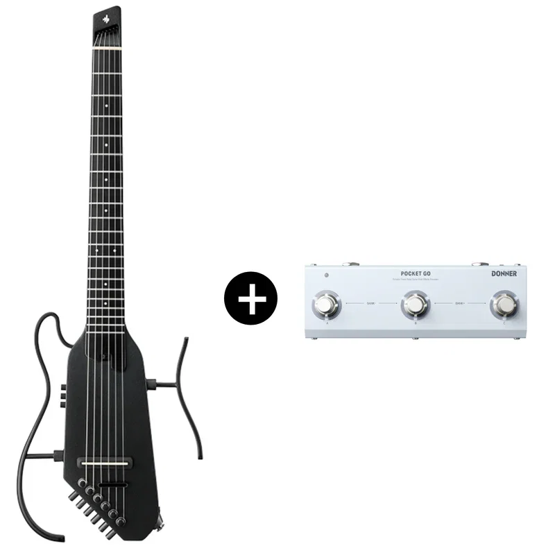 Donner HUSH-C Black Nylon Acoustic-Electric Guitar + Pocket Go