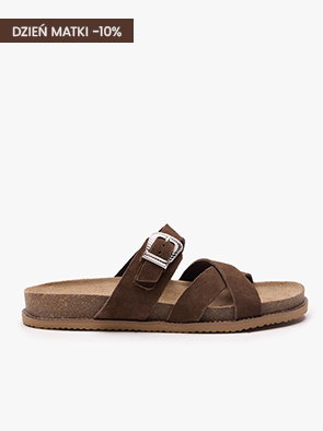 Brown leather sandal with buckle, side view, Mother's Day 10% discount