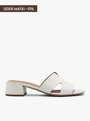 White leather sandals with low block heel, Mother's Day 10% discount