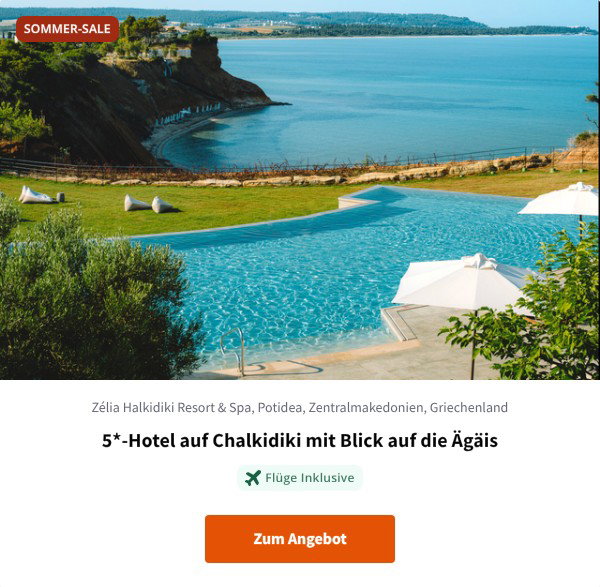 5*-Hotel auf Chalkidiki mit Blick auf die Ägäis
